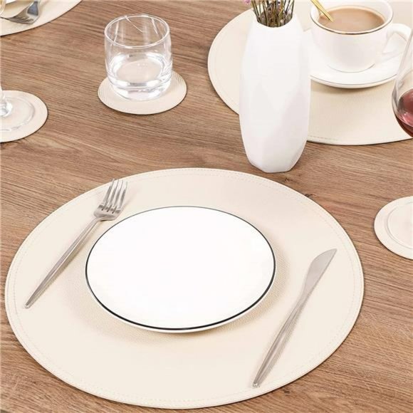 Set of 6 Faux Leather Round Placemats and Coasters, Waterproof - Picture 5 of 6
